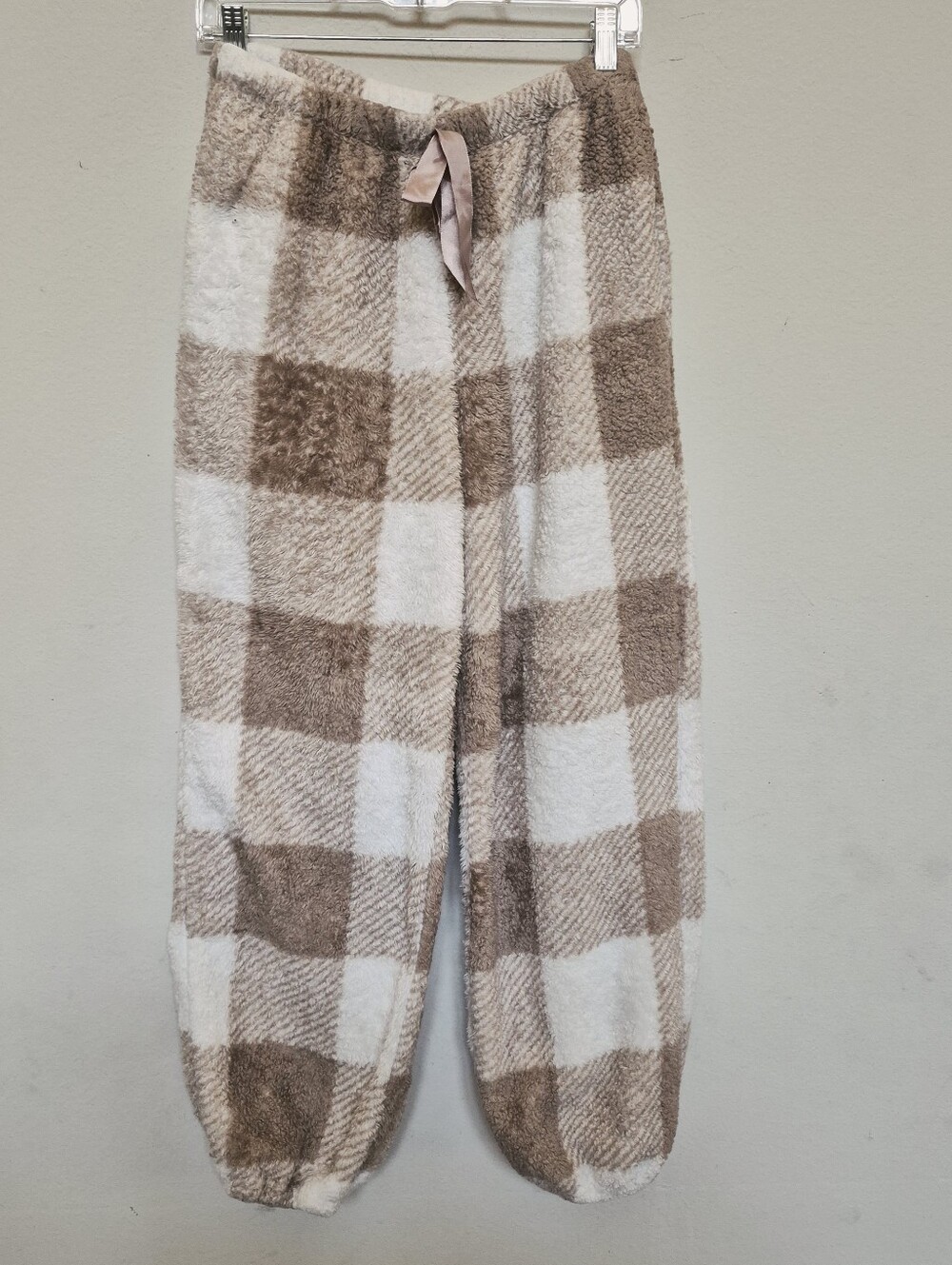 Cozy Beige & White Plaid Women's Pajama Pants Size L/XL